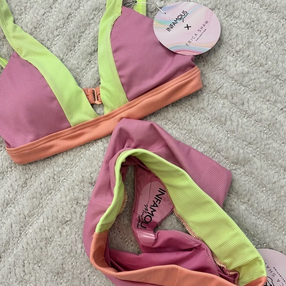 NWT Infamous Swim Lola Two-Piece Bikini Set SUNSET HORIZON - Size Medium - Picture 6 of 6